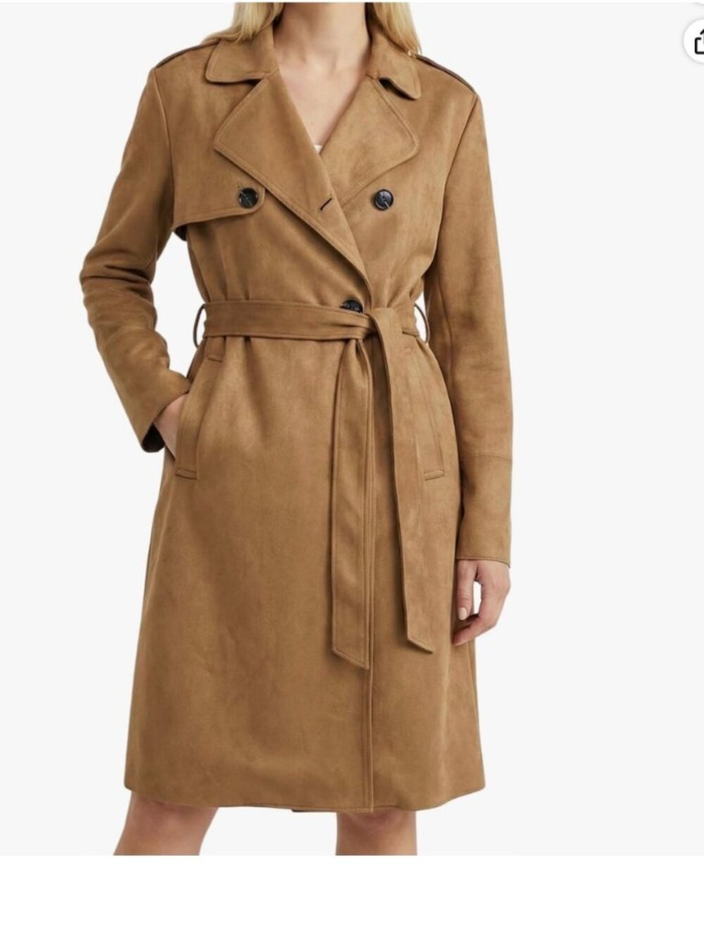 OctMoon Women’s Faux Suede Belted Trench Coat Camel Brown New Size L